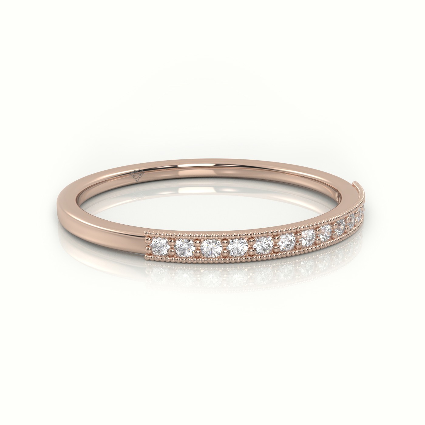 18k rose gold  round cut diamond channel milgrain setting designer ring Photos & images