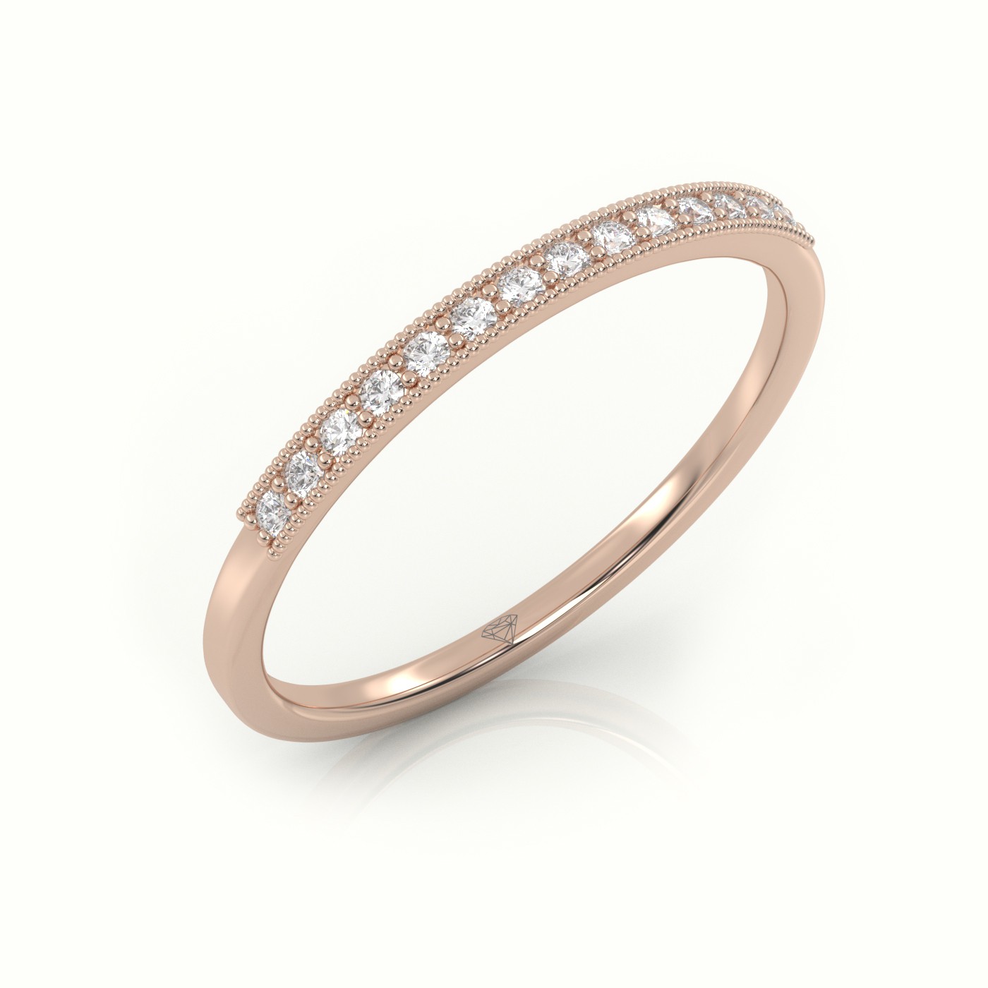 18k rose gold  round cut diamond channel milgrain setting designer ring Photos & images