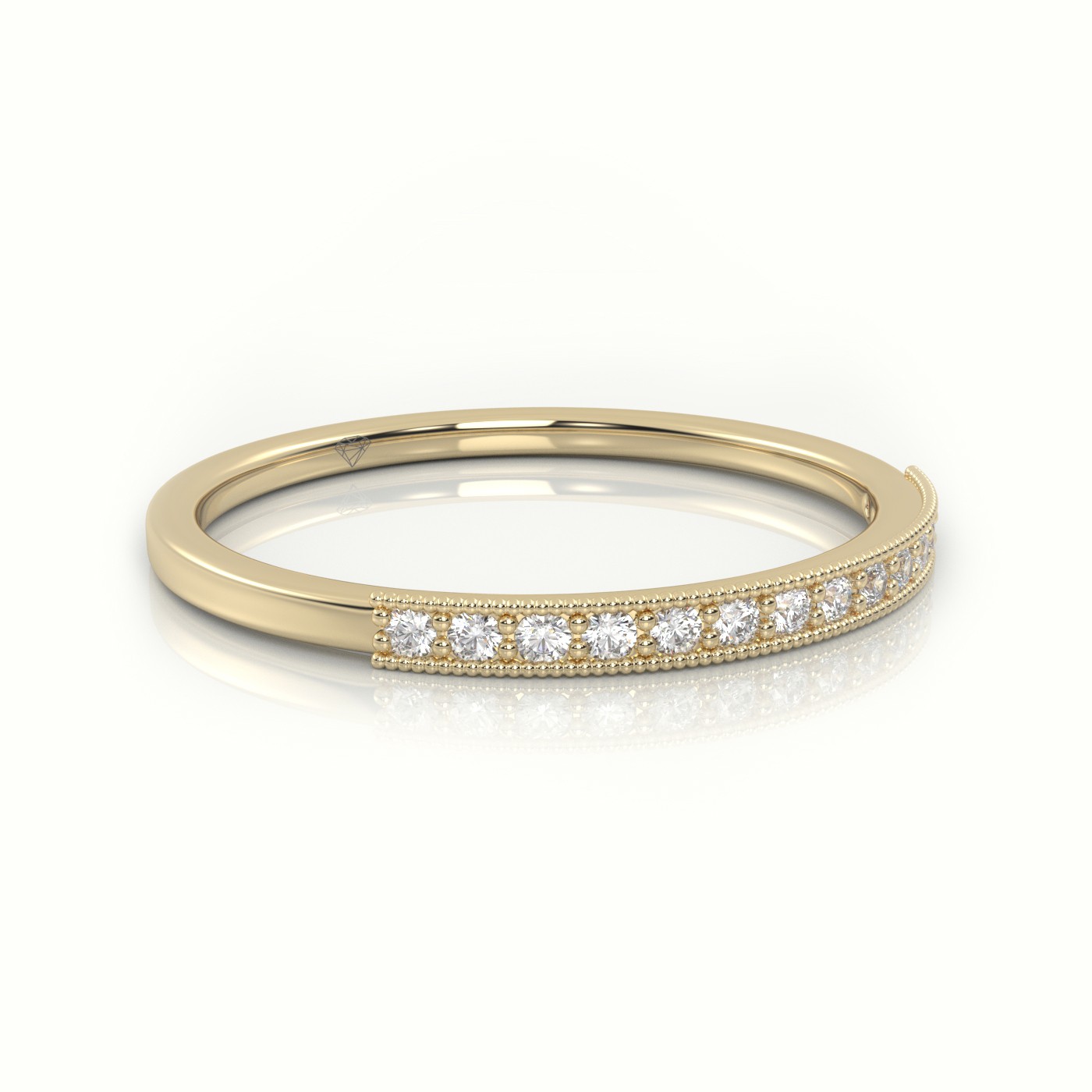 18k yellow gold  round cut diamond channel milgrain setting designer ring Photos & images