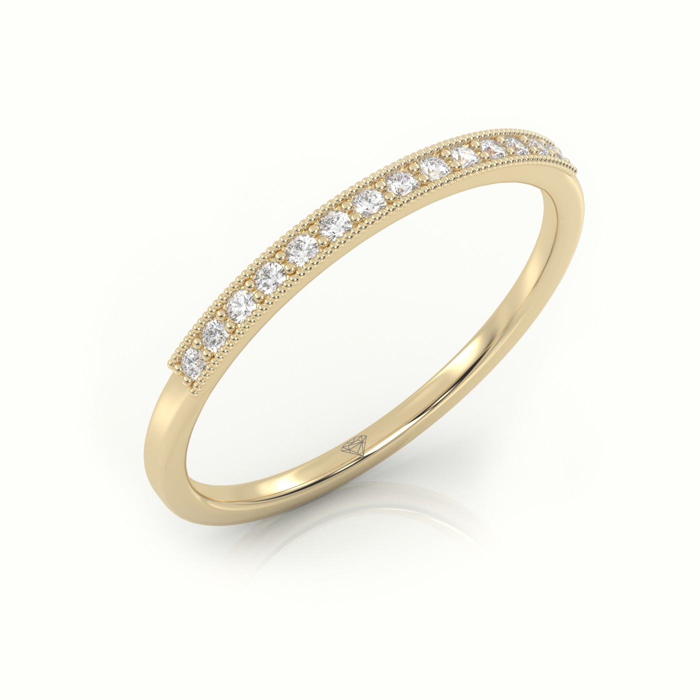 18k yellow gold  round cut diamond channel milgrain setting designer ring Photos & images