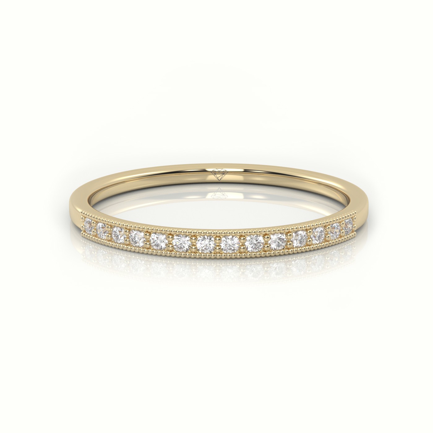18k yellow gold  round cut diamond channel milgrain setting designer ring