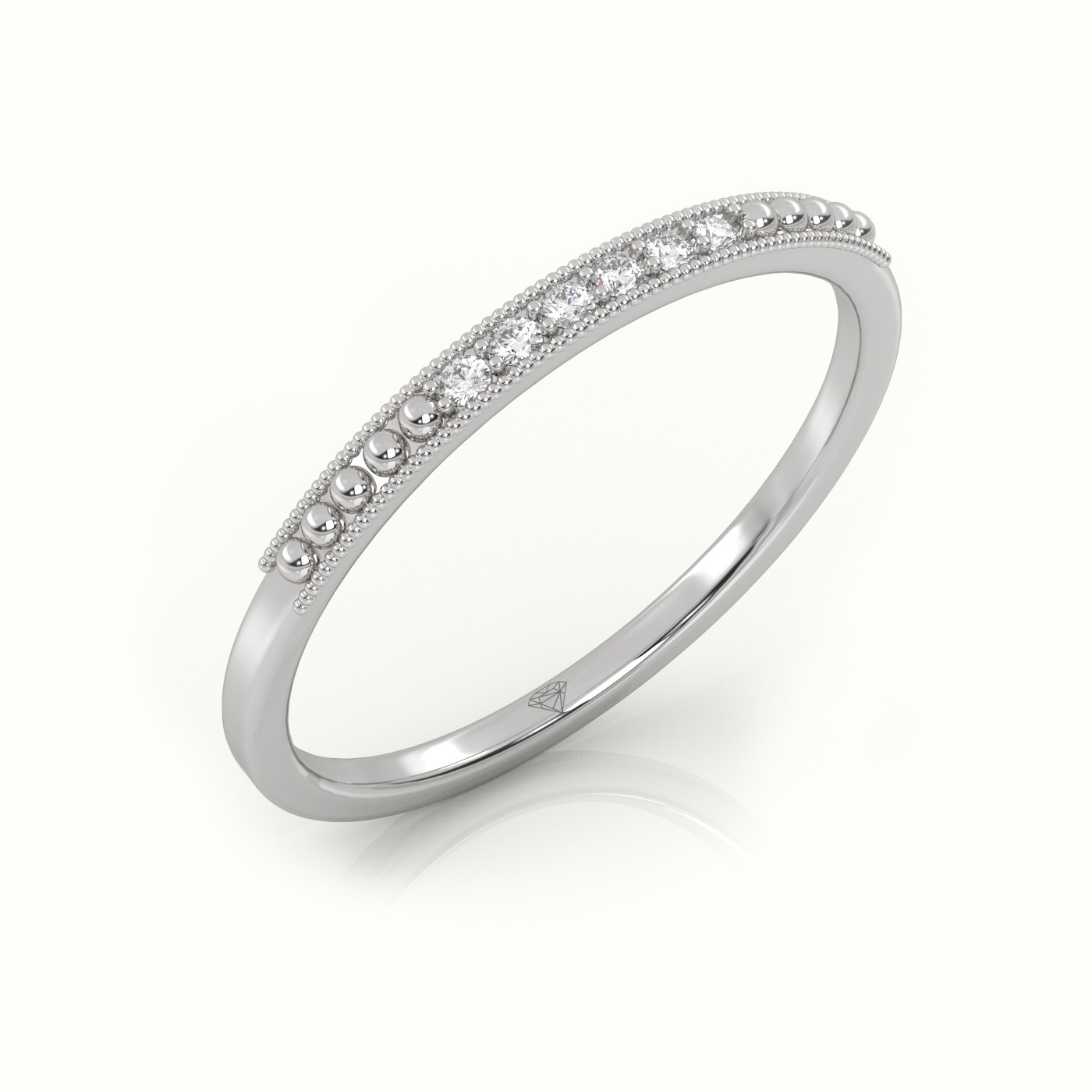 18k white gold  round cut diamond designer milgrain setting half eternity wedding band Photos & images