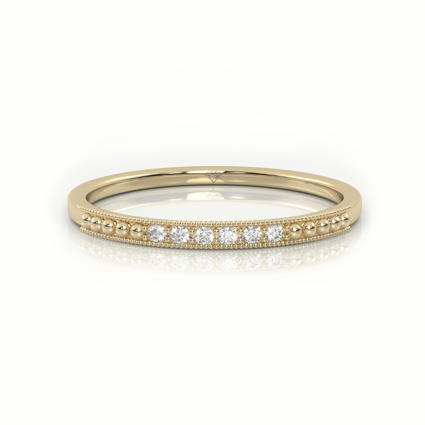 18k yellow gold round cut diamond designer milgrain setting half eternity wedding band