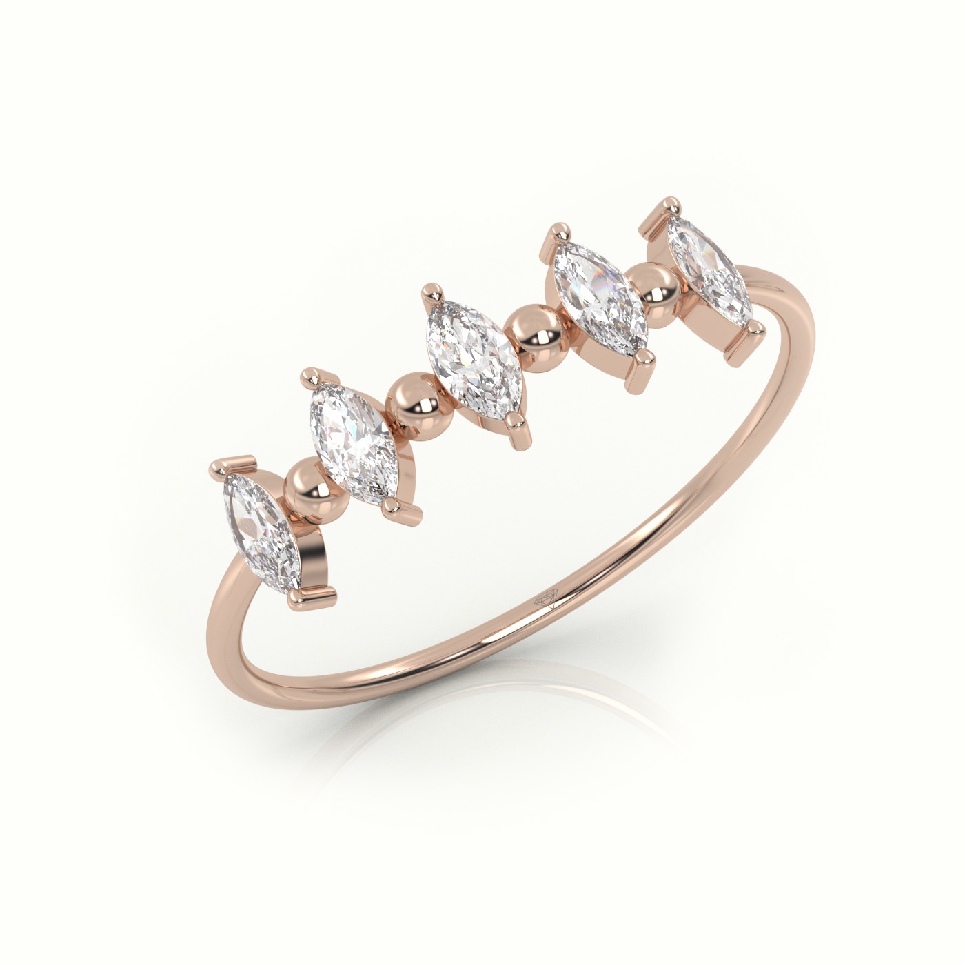 18k rose gold  marquise cut diamond designer ring Photos & images