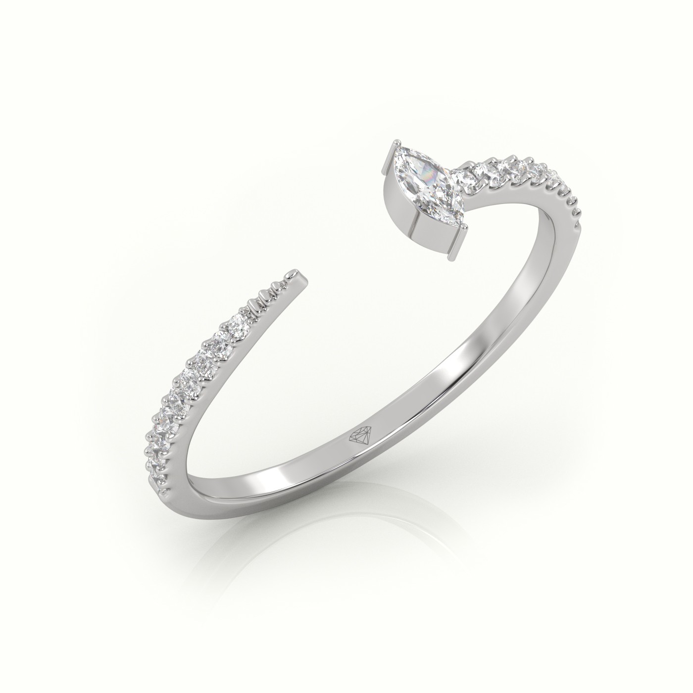 18k white gold  marquise cut diamond 2 prongs open pave setting ring Photos & images