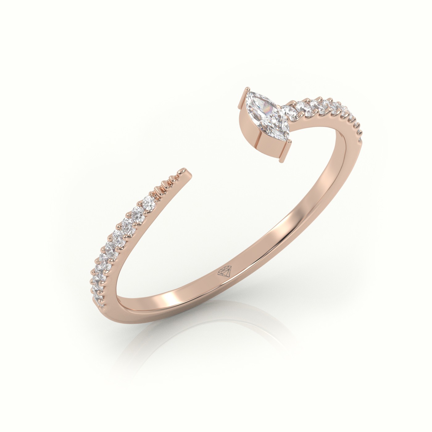 18k rose gold  marquise cut diamond 2 prongs open pave setting ring Photos & images