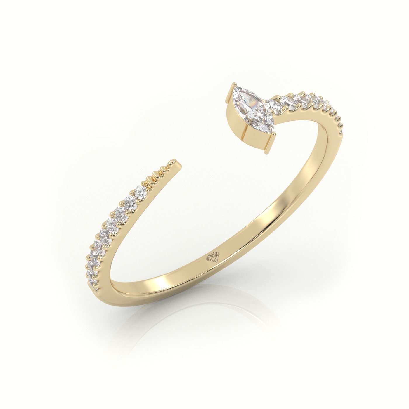 18k yellow gold  marquise cut diamond 2 prongs open pave setting ring Photos & images