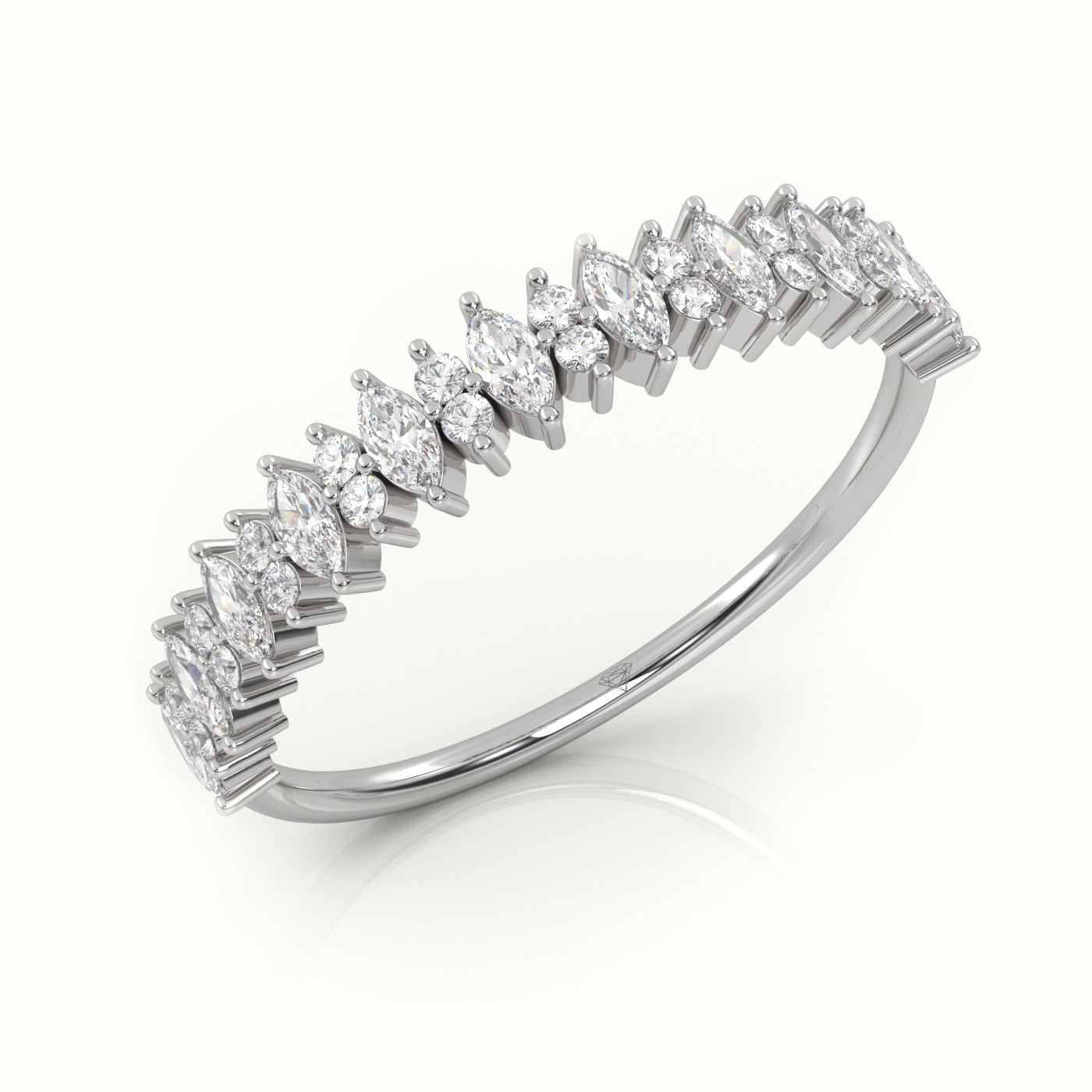 18k white gold  marquise & round cut diamonds designer ring Photos & images