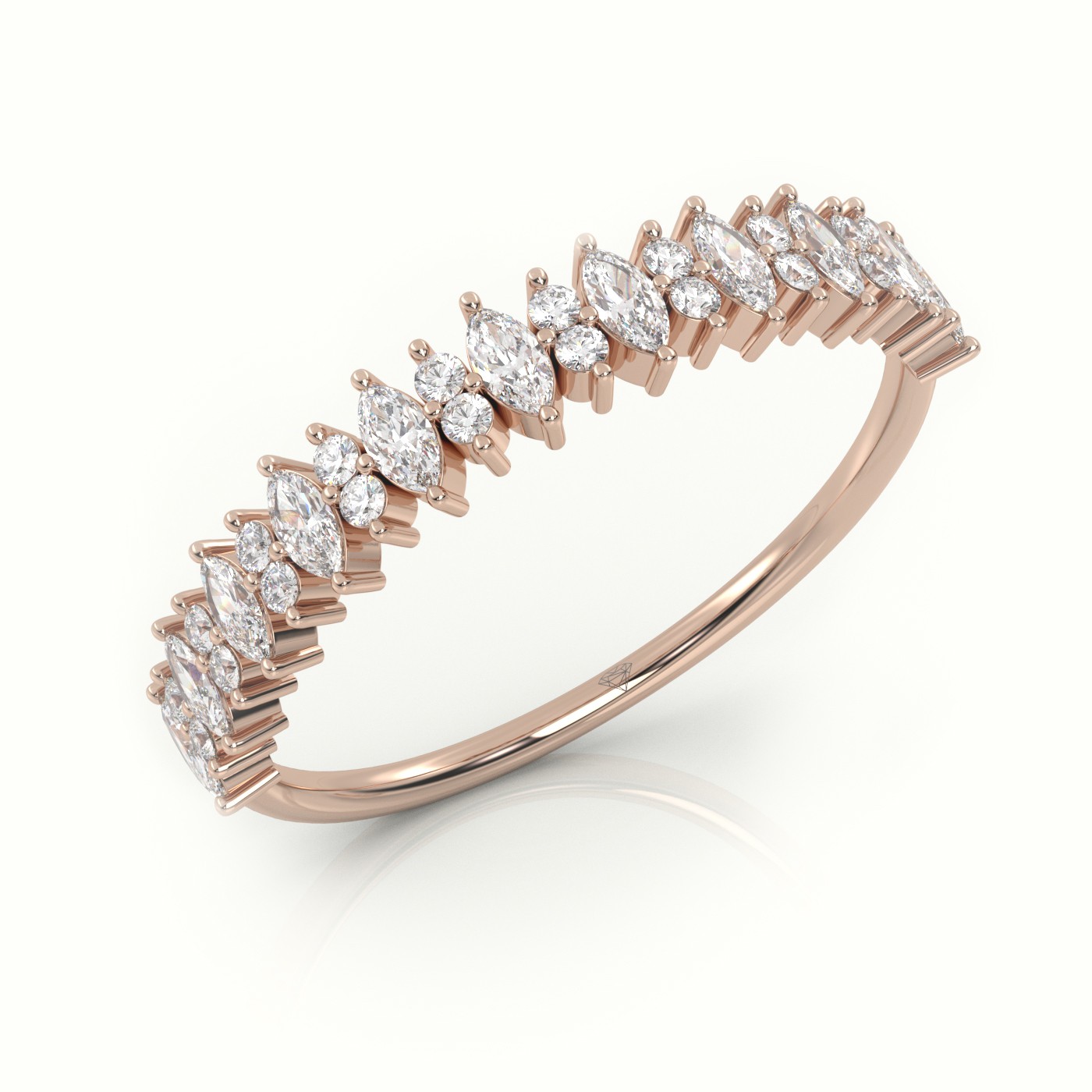 18k rose gold  marquise & round cut diamonds designer ring Photos & images