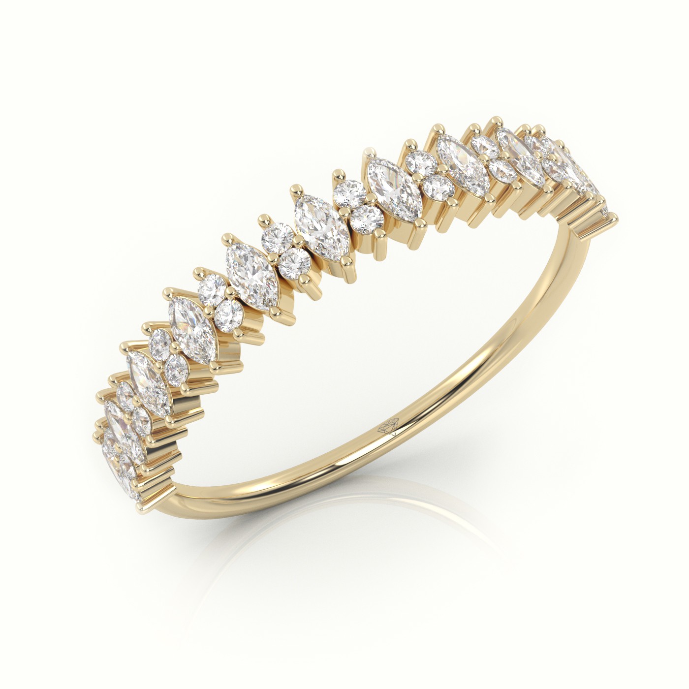 18k yellow gold  marquise & round cut diamonds designer ring Photos & images