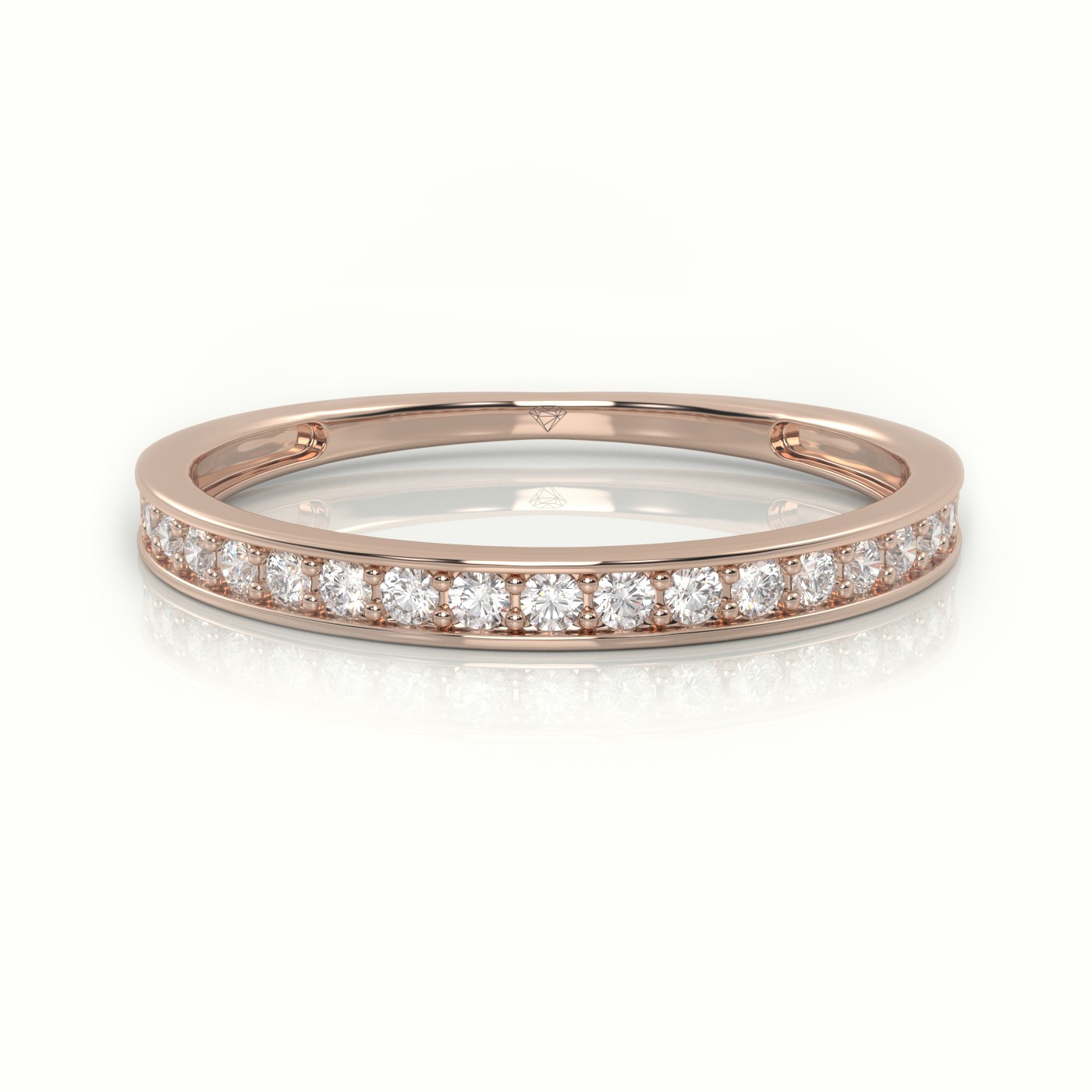 18k rose gold  round cut diamond channel setting half eternity wedding band