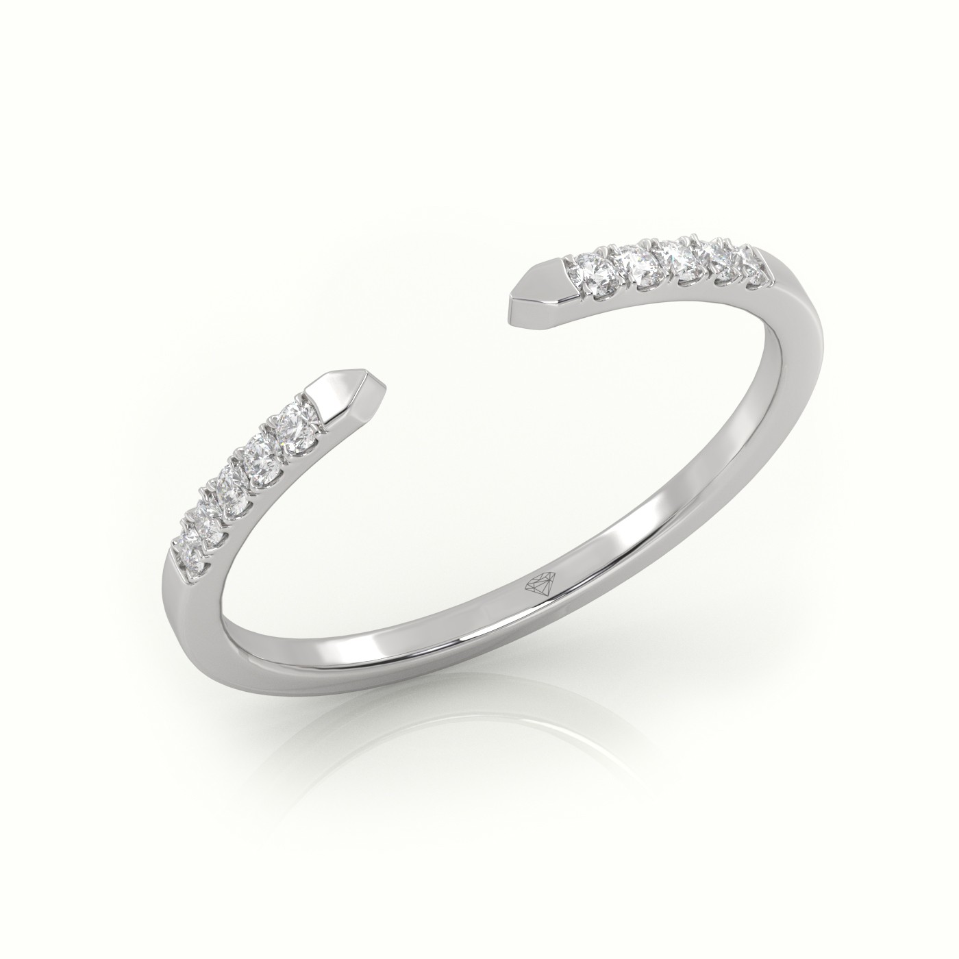 18k white gold  round cut diamond open pave setting designer ring Photos & images