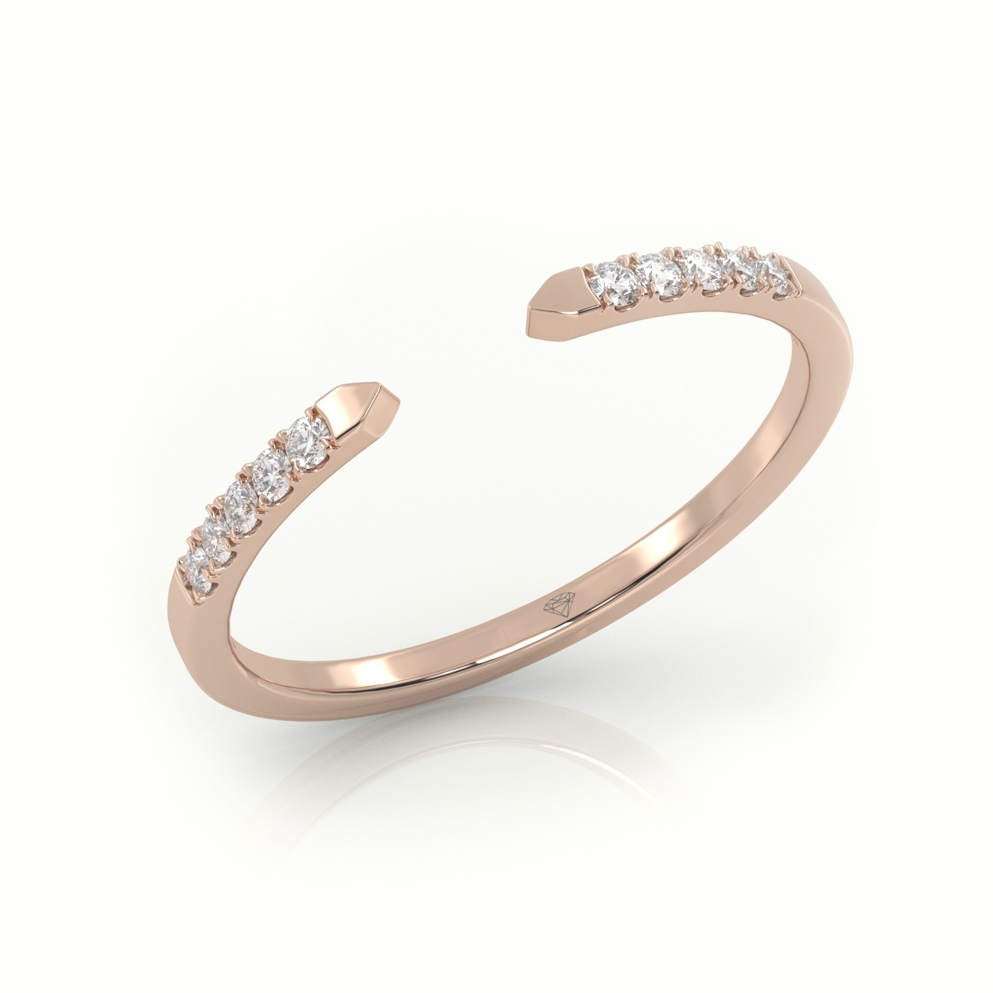 18k rose gold  round cut diamond open pave setting designer ring Photos & images