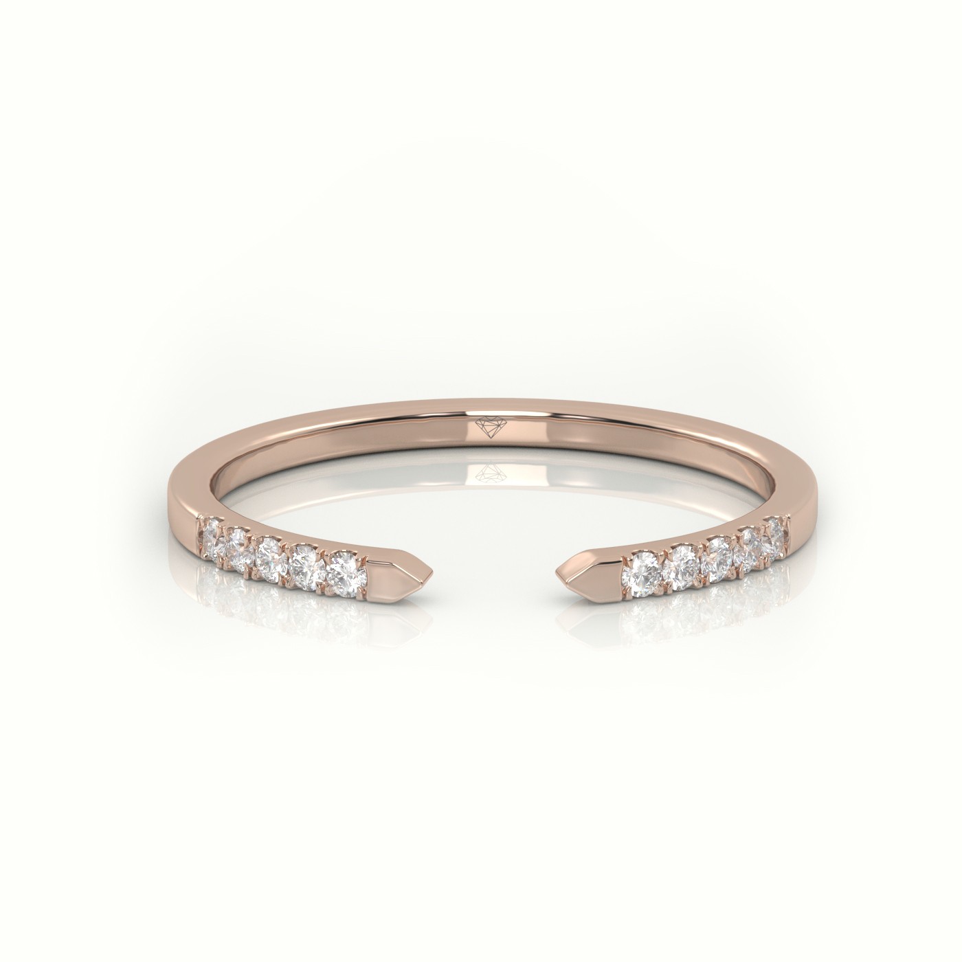 18k rose gold  round cut diamond open pave setting designer ring