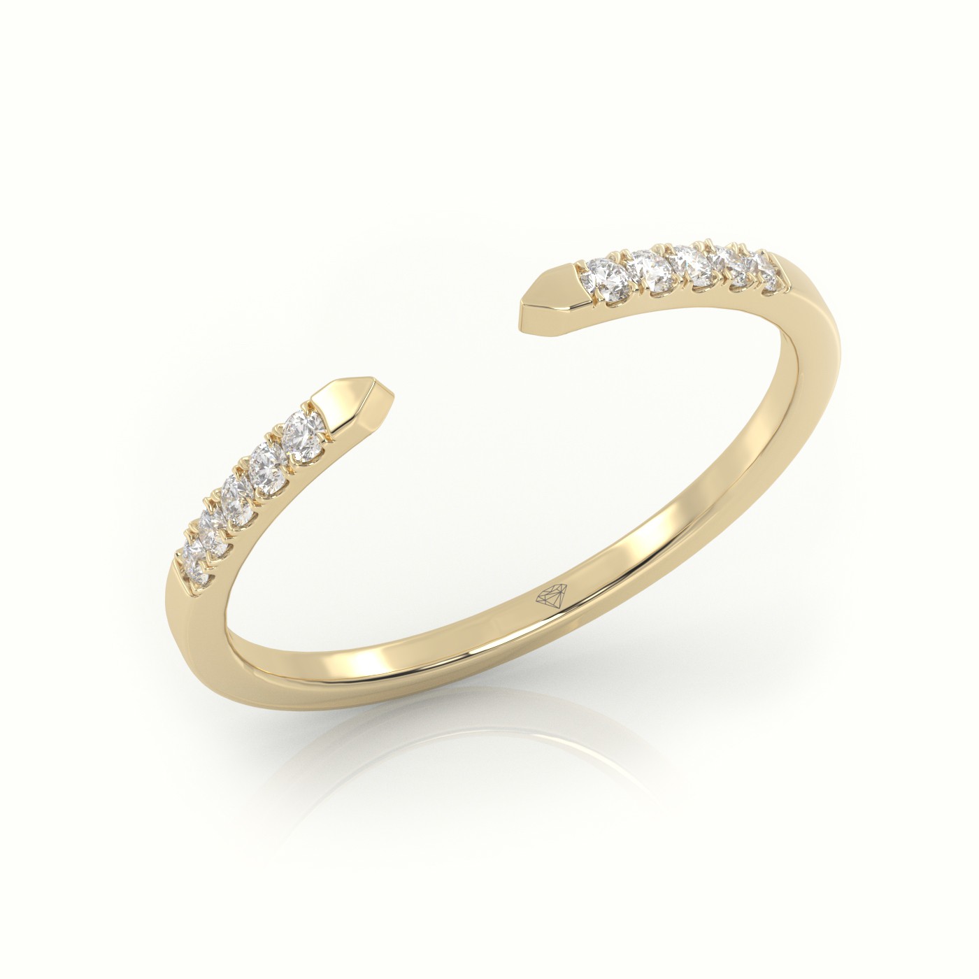 18k yellow gold  round cut diamond open pave setting designer ring Photos & images