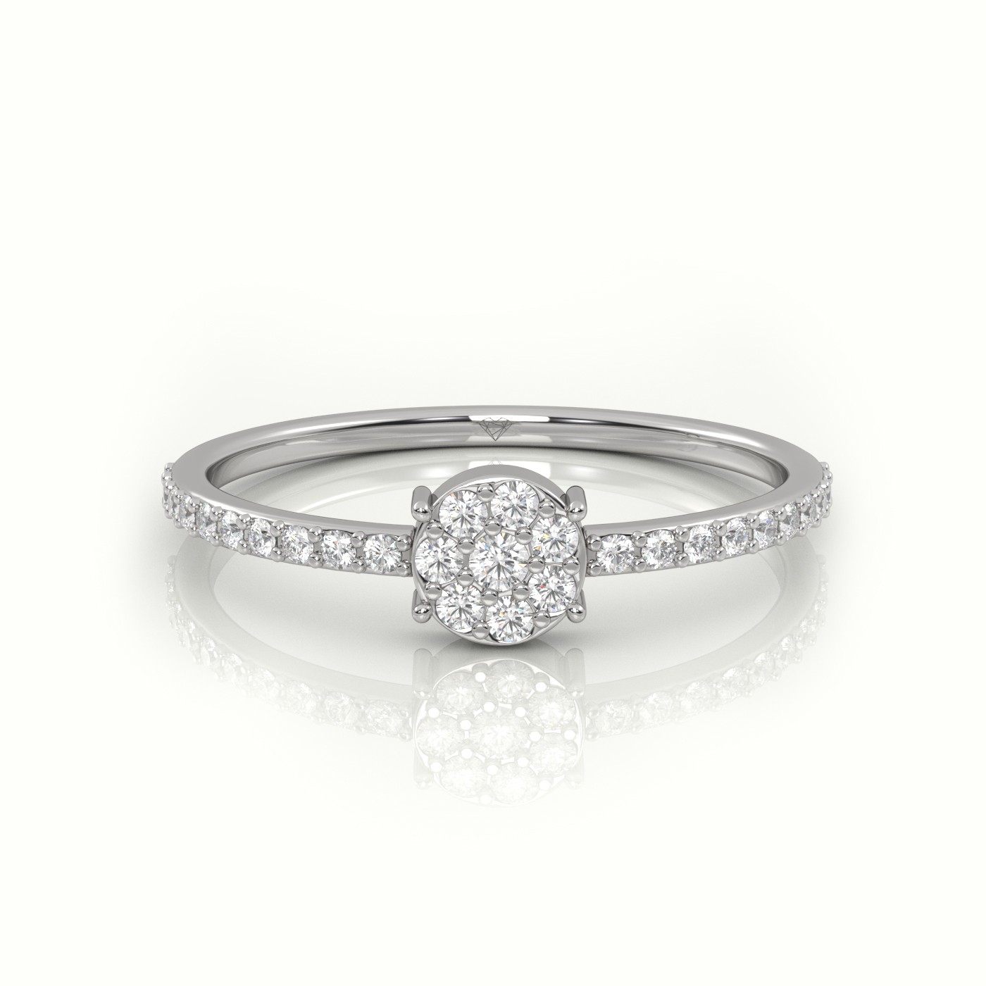 18k white gold  round cut diamond 4 prongs pave setting designer ring