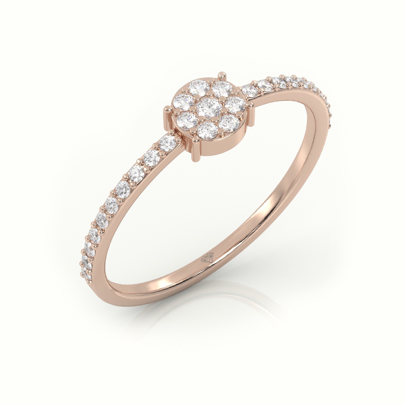 18k rose gold  round cut diamond 4 prongs pave setting designer ring Photos & images