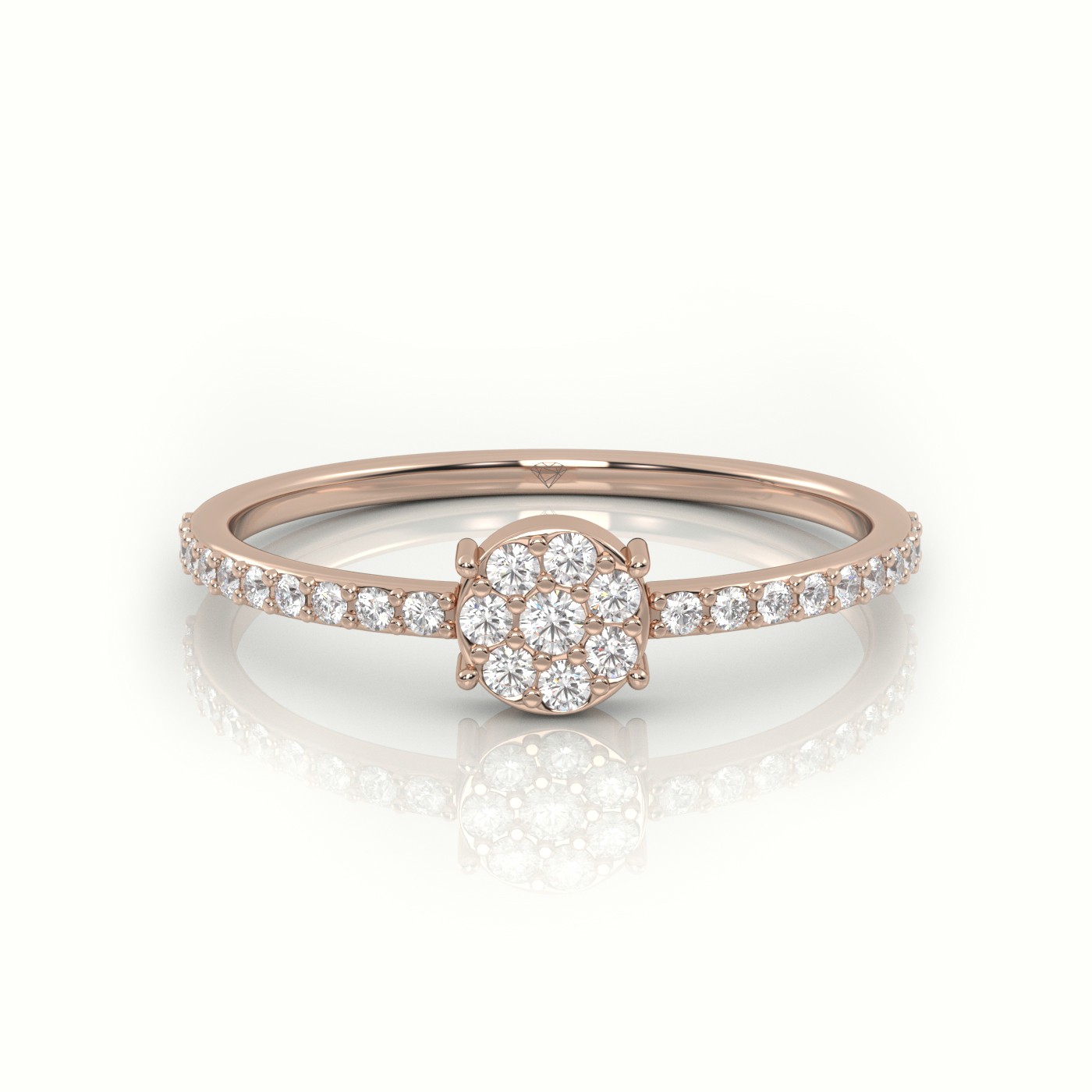 18k rose gold  round cut diamond 4 prongs pave setting designer ring