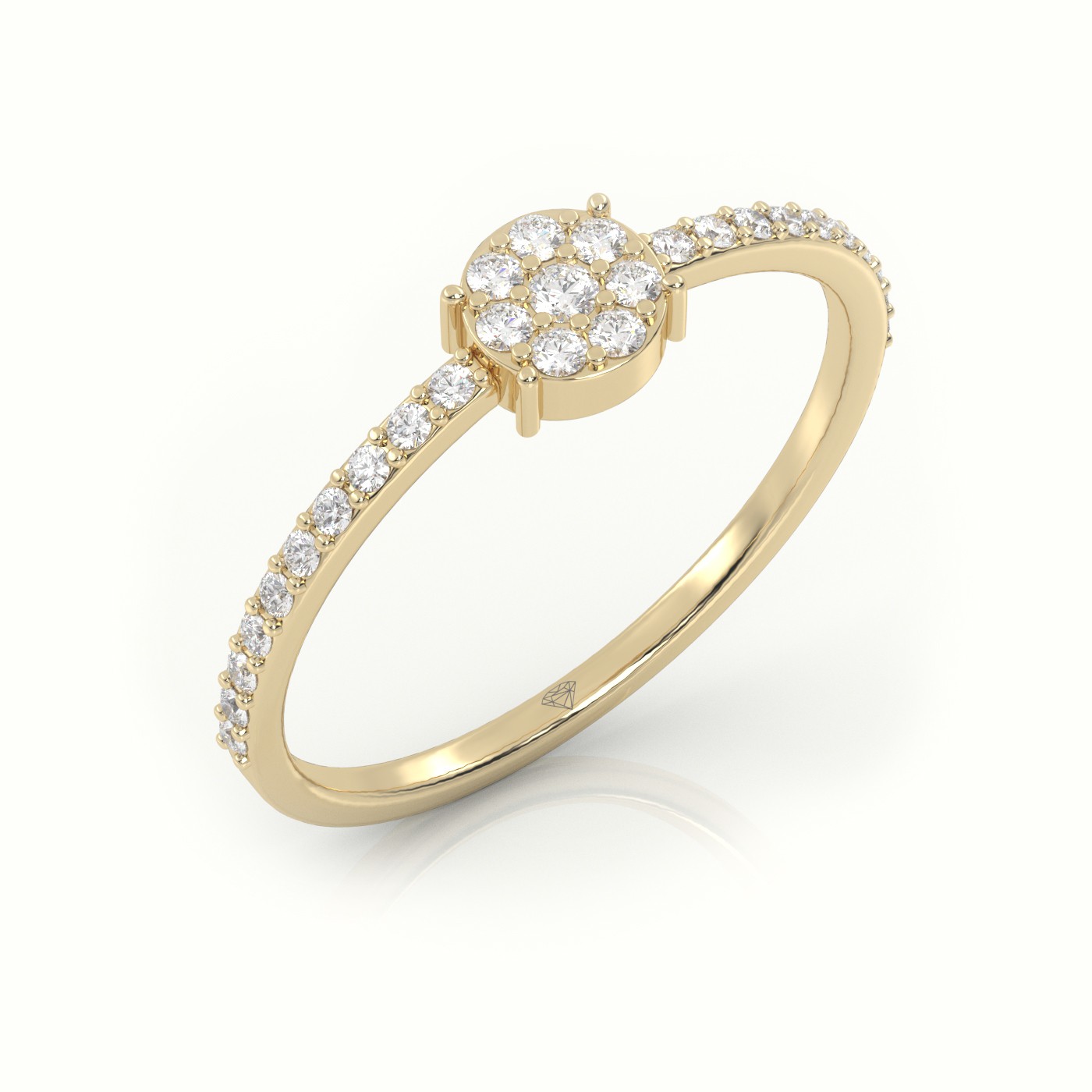 18k yellow gold  round cut diamond 4 prongs pave setting designer ring Photos & images