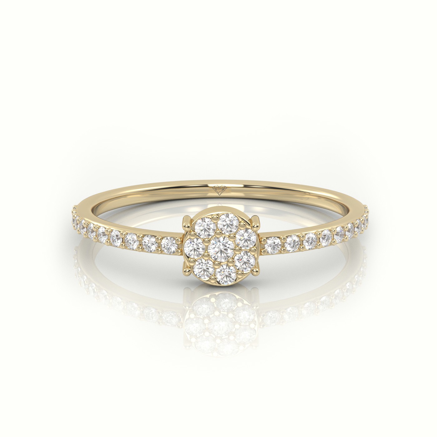 18k yellow gold  round cut diamond 4 prongs pave setting designer ring
