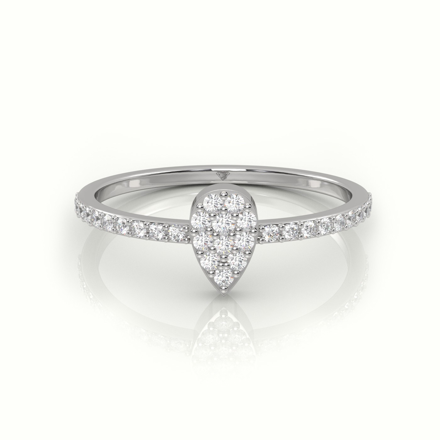 18k white gold  round cut diamond pear style pave setting designer ring