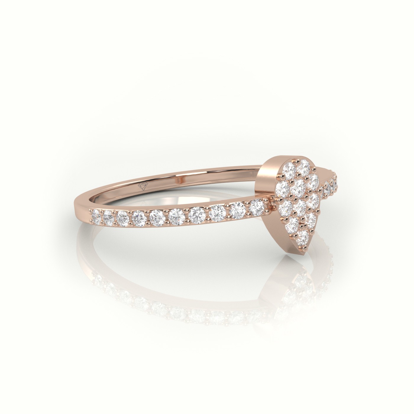 18k rose gold  round cut diamond pear style pave setting designer ring Photos & images