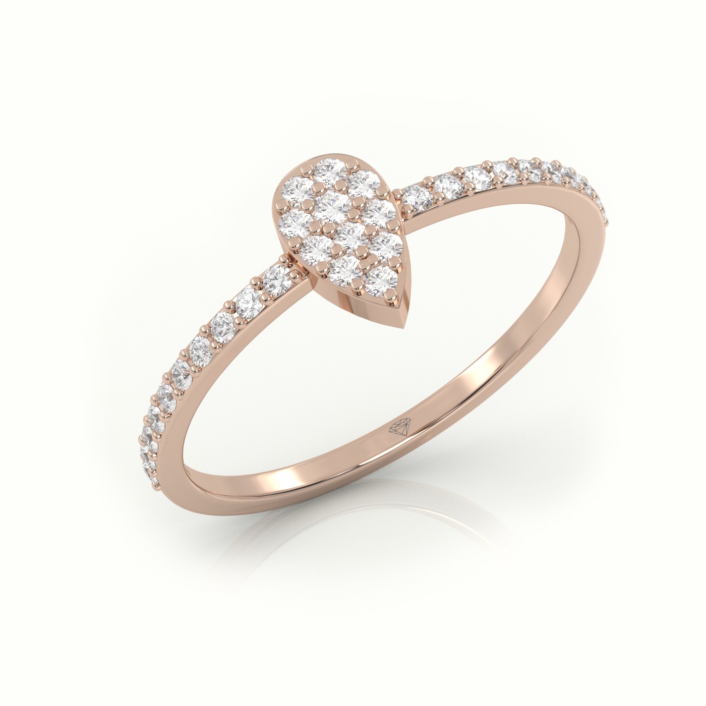 18k rose gold  round cut diamond pear style pave setting designer ring Photos & images