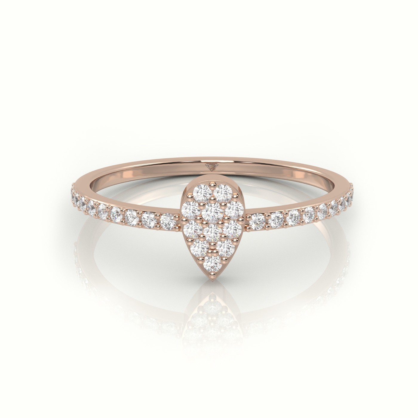 18k rose gold  round cut diamond pear style pave setting designer ring