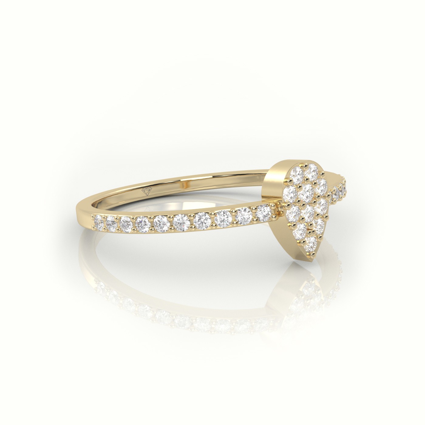 18k yellow gold  round cut diamond pear style pave setting designer ring Photos & images