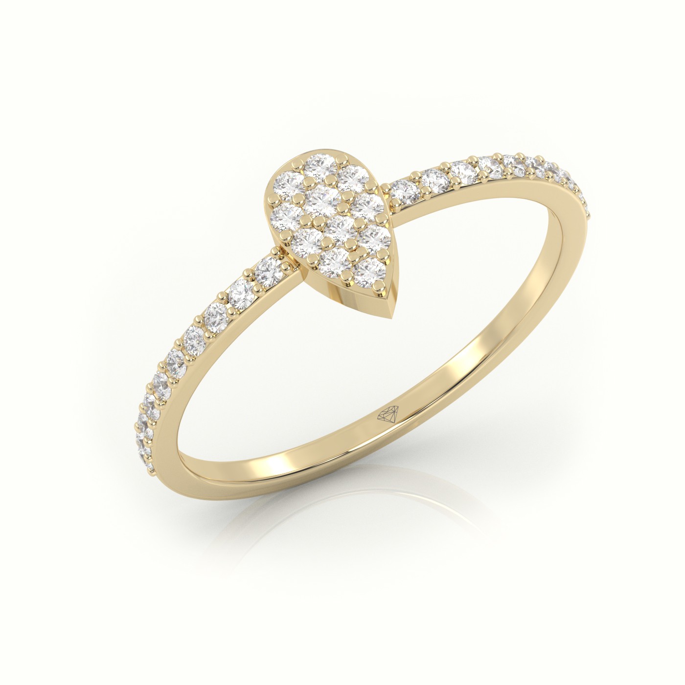 18k yellow gold  round cut diamond pear style pave setting designer ring Photos & images