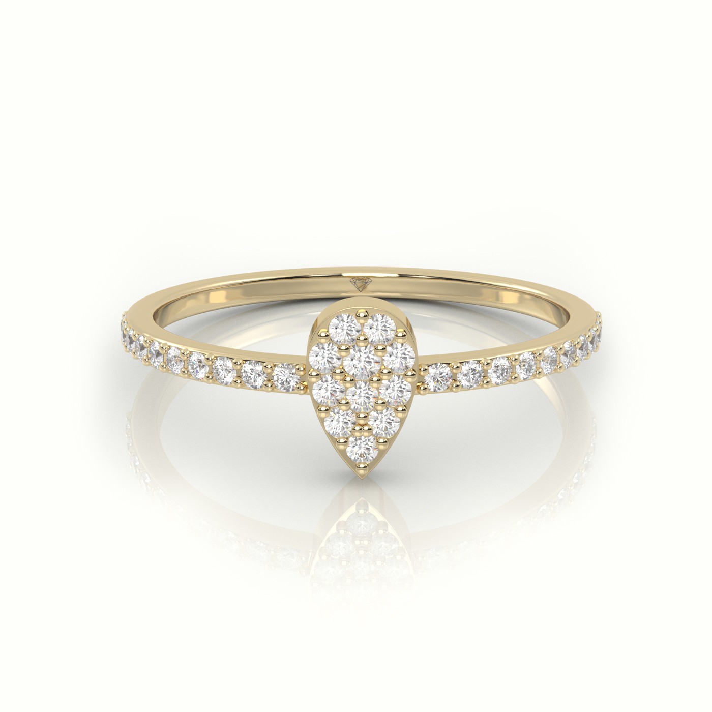 18k yellow gold  round cut diamond pear style pave setting designer ring