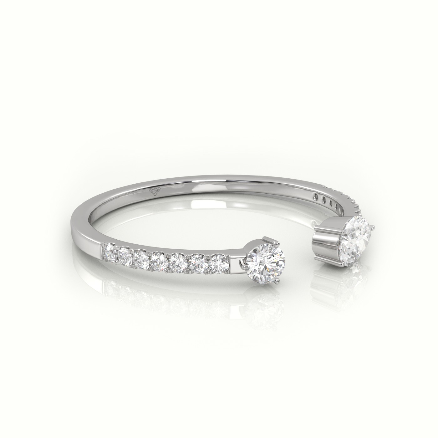 18k white gold  round cut & pear cut diamonds open pave setting ring Photos & images