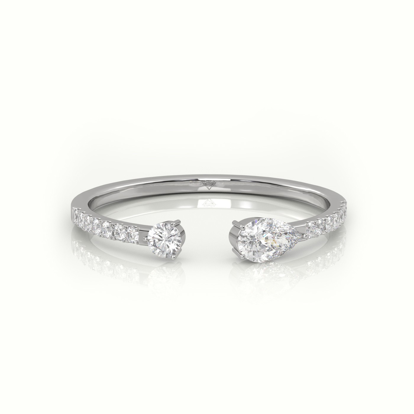 18k white gold  round cut & pear cut diamonds open pave setting ring