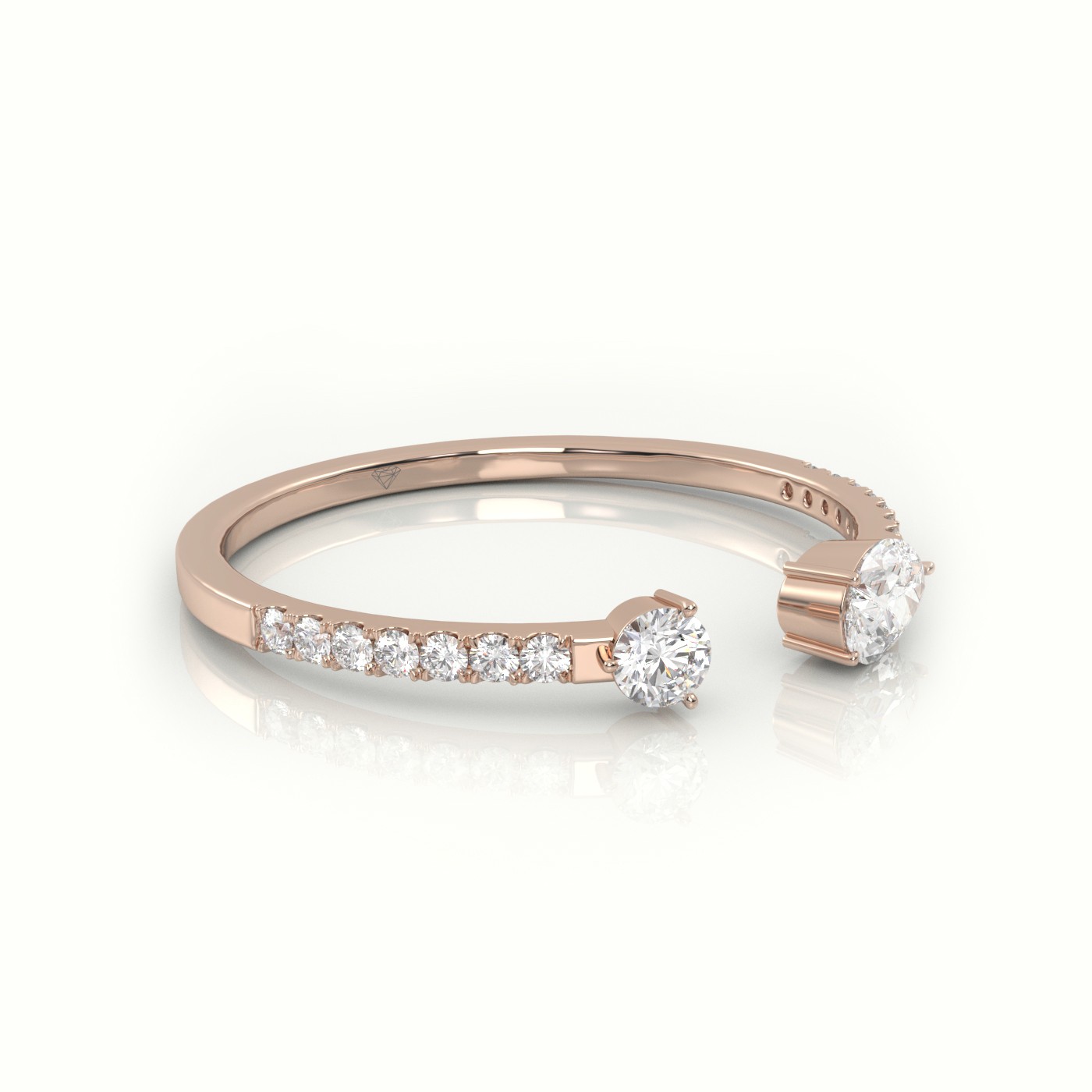 18k rose gold  round cut & pear cut diamonds open pave setting ring Photos & images