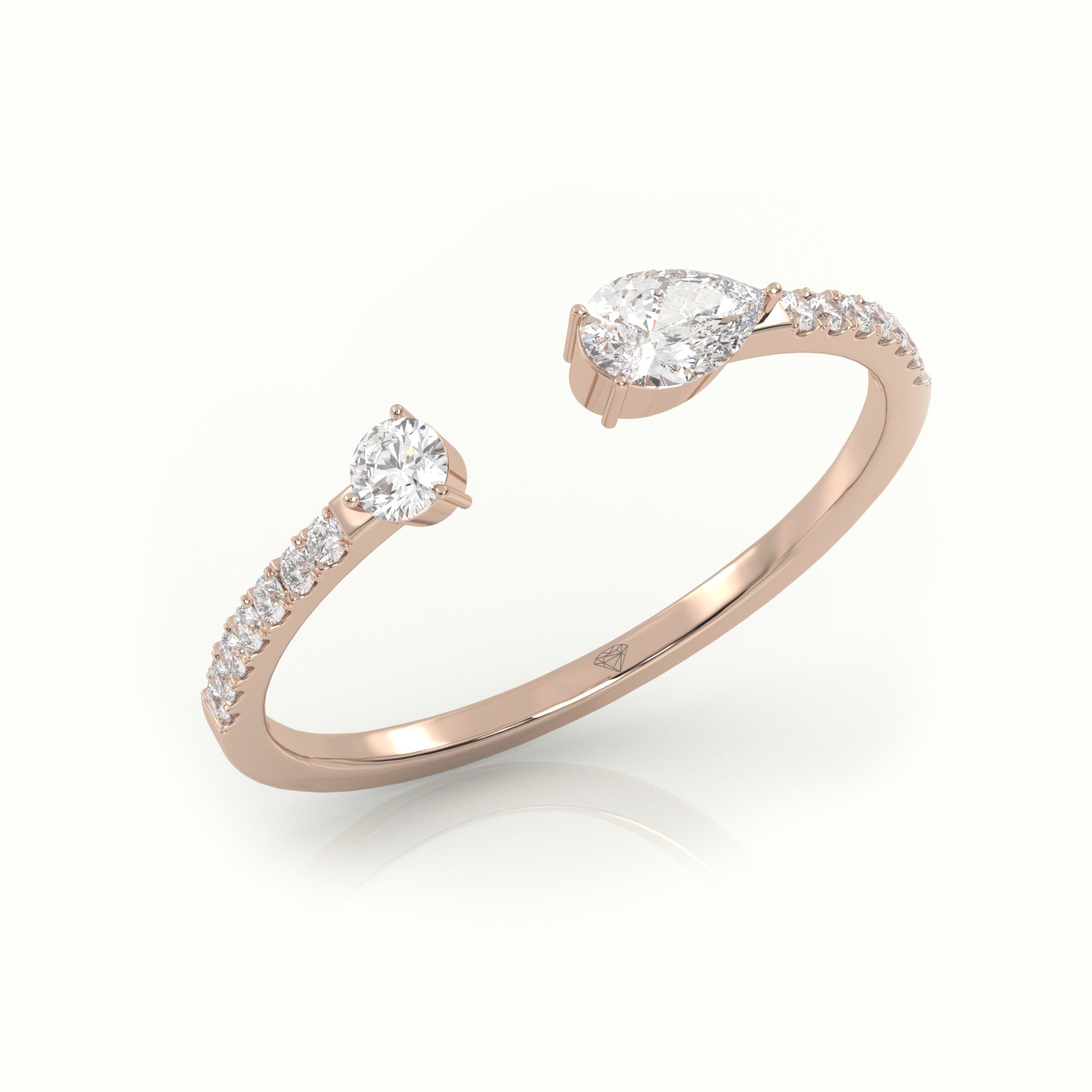 18k rose gold  round cut & pear cut diamonds open pave setting ring Photos & images