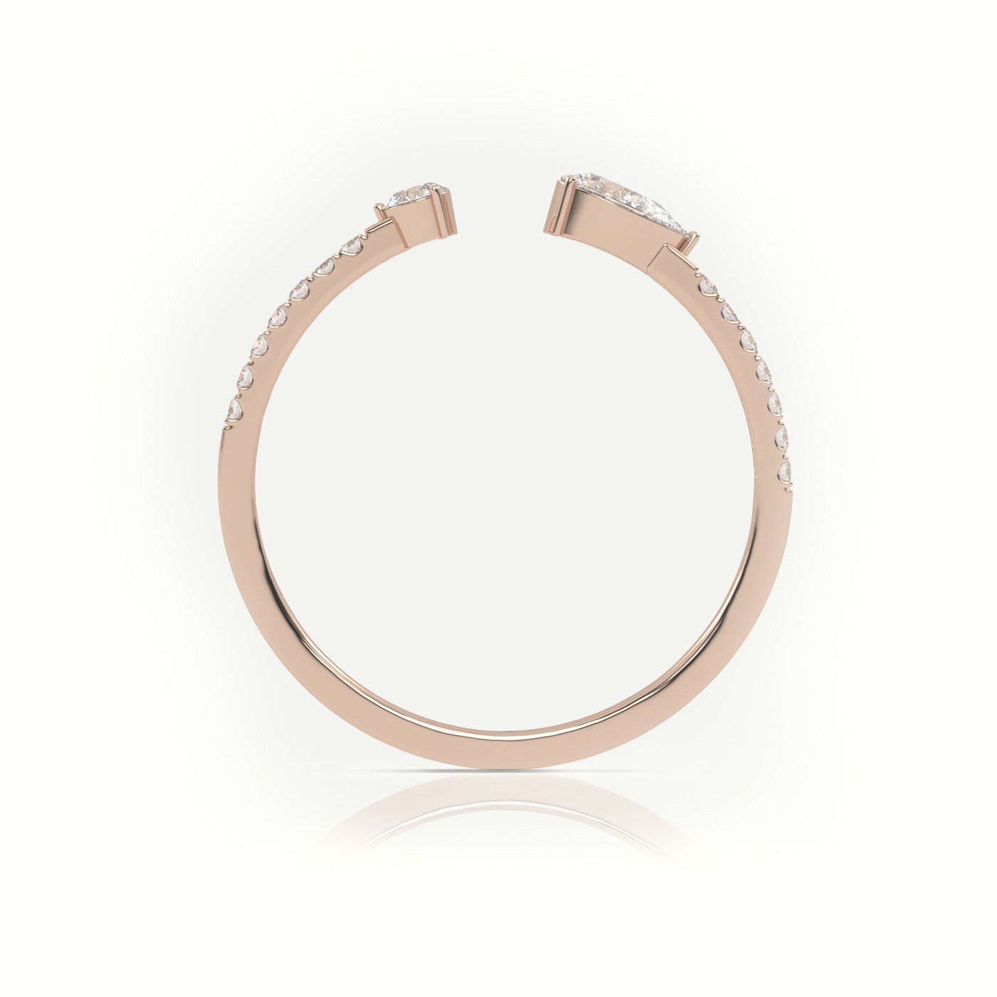 18k rose gold  round cut & pear cut diamonds open pave setting ring Photos & images