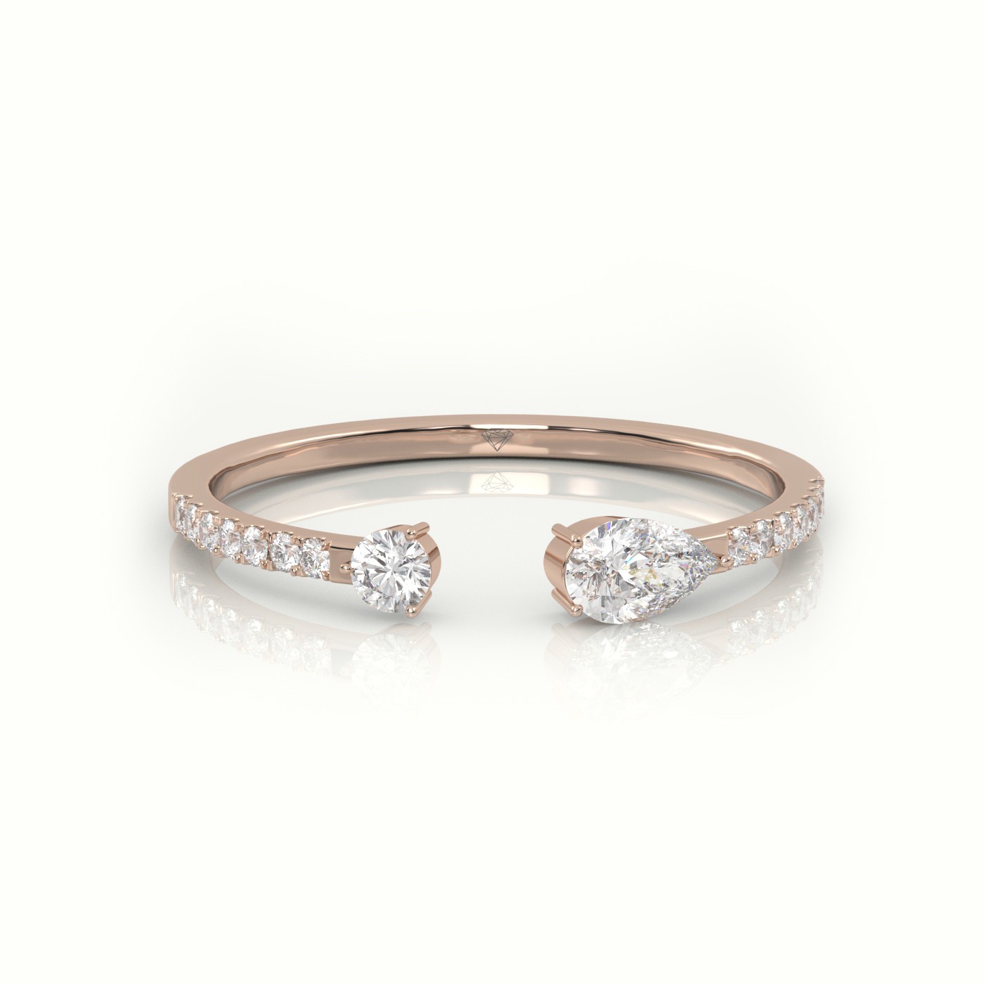 18k rose gold  round cut & pear cut diamonds open pave setting ring