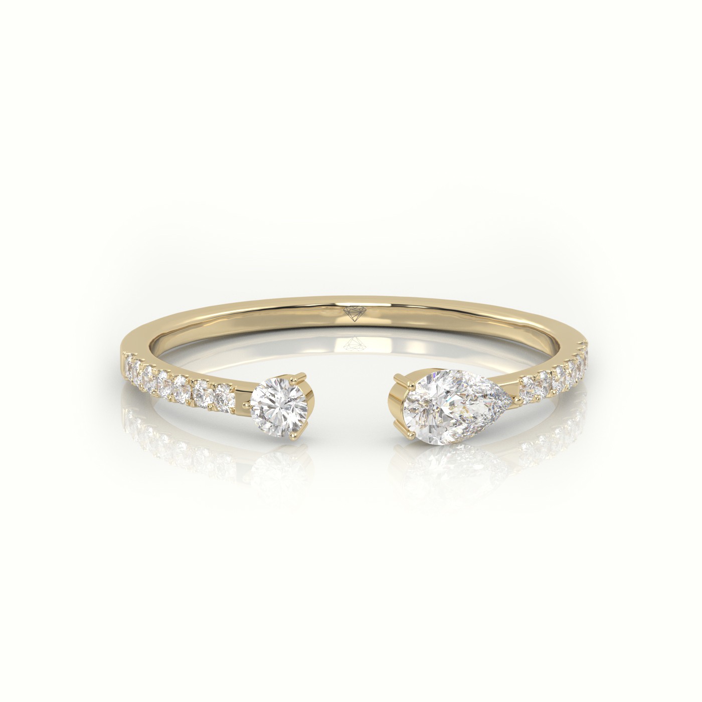18k yellow gold  round cut & pear cut diamonds open pave setting ring