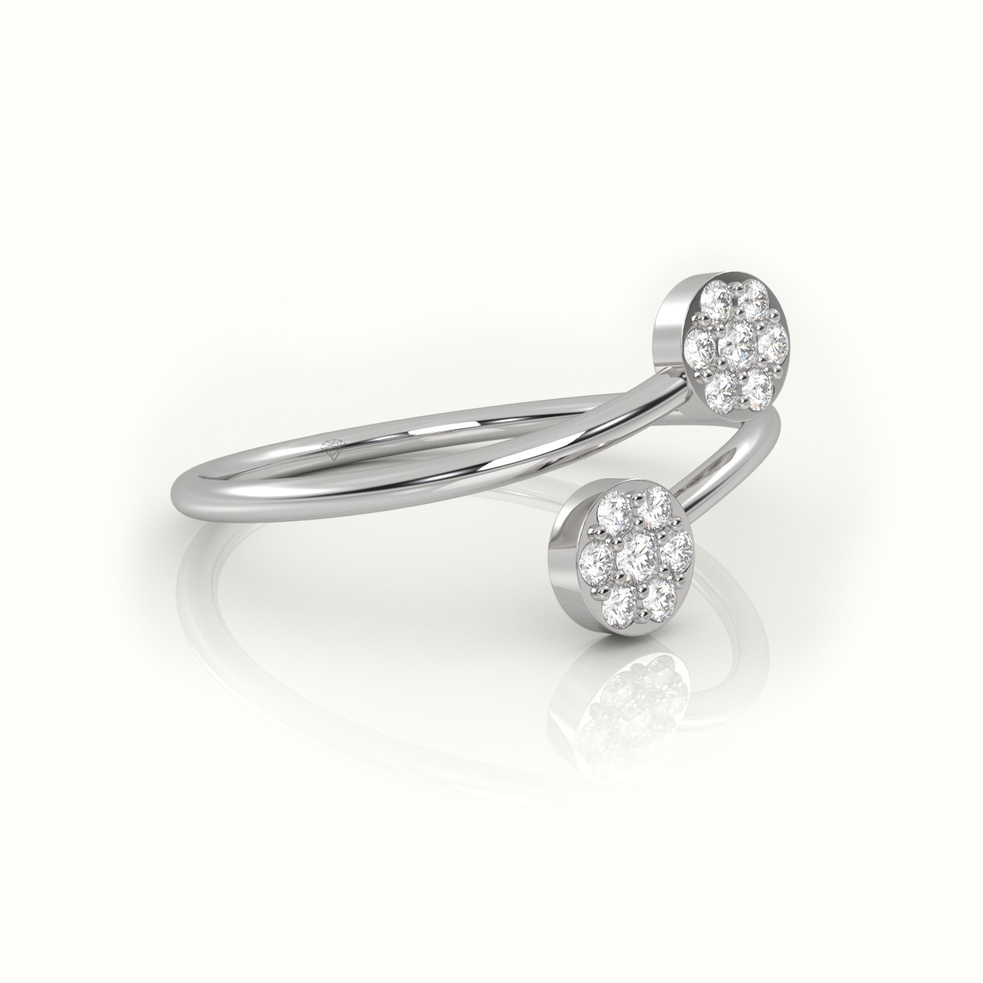 18k white gold  round cut diamond floral halo open split designer ring Photos & images