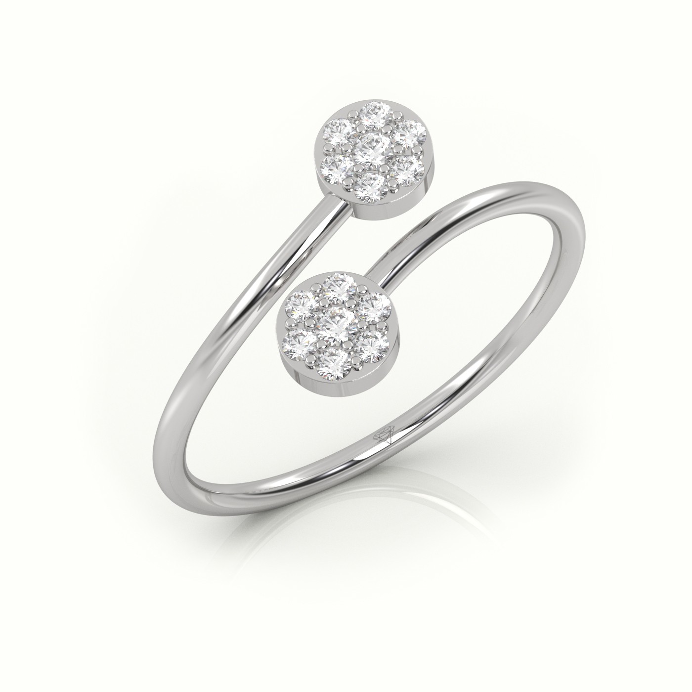 18k white gold  round cut diamond floral halo open split designer ring Photos & images