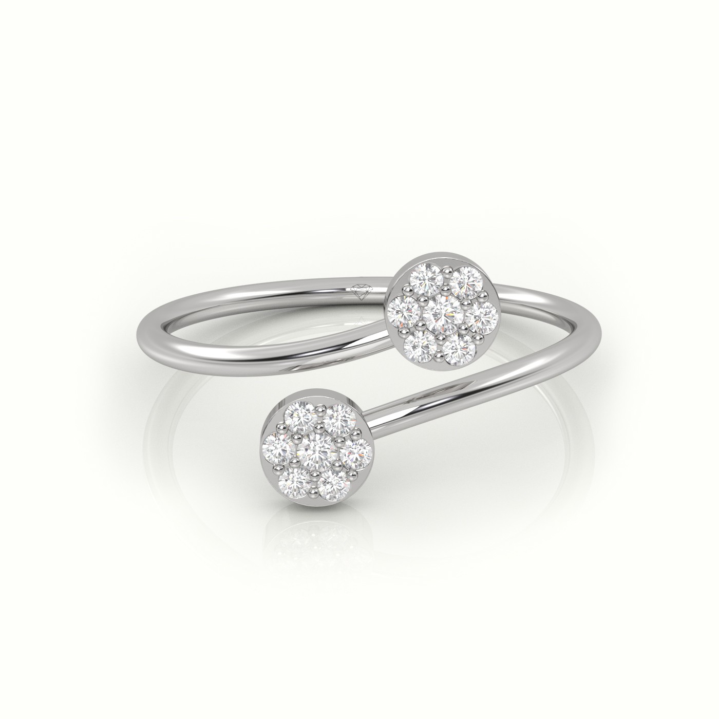 18k white gold  round cut diamond floral halo open split designer ring