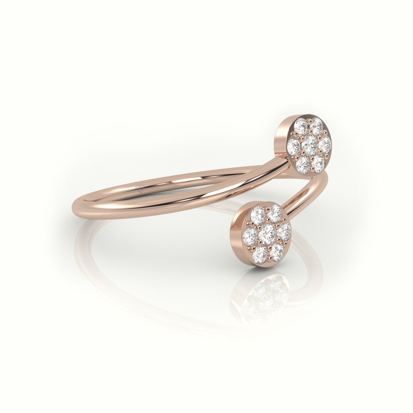 18k rose gold  round cut diamond floral halo open split designer ring Photos & images