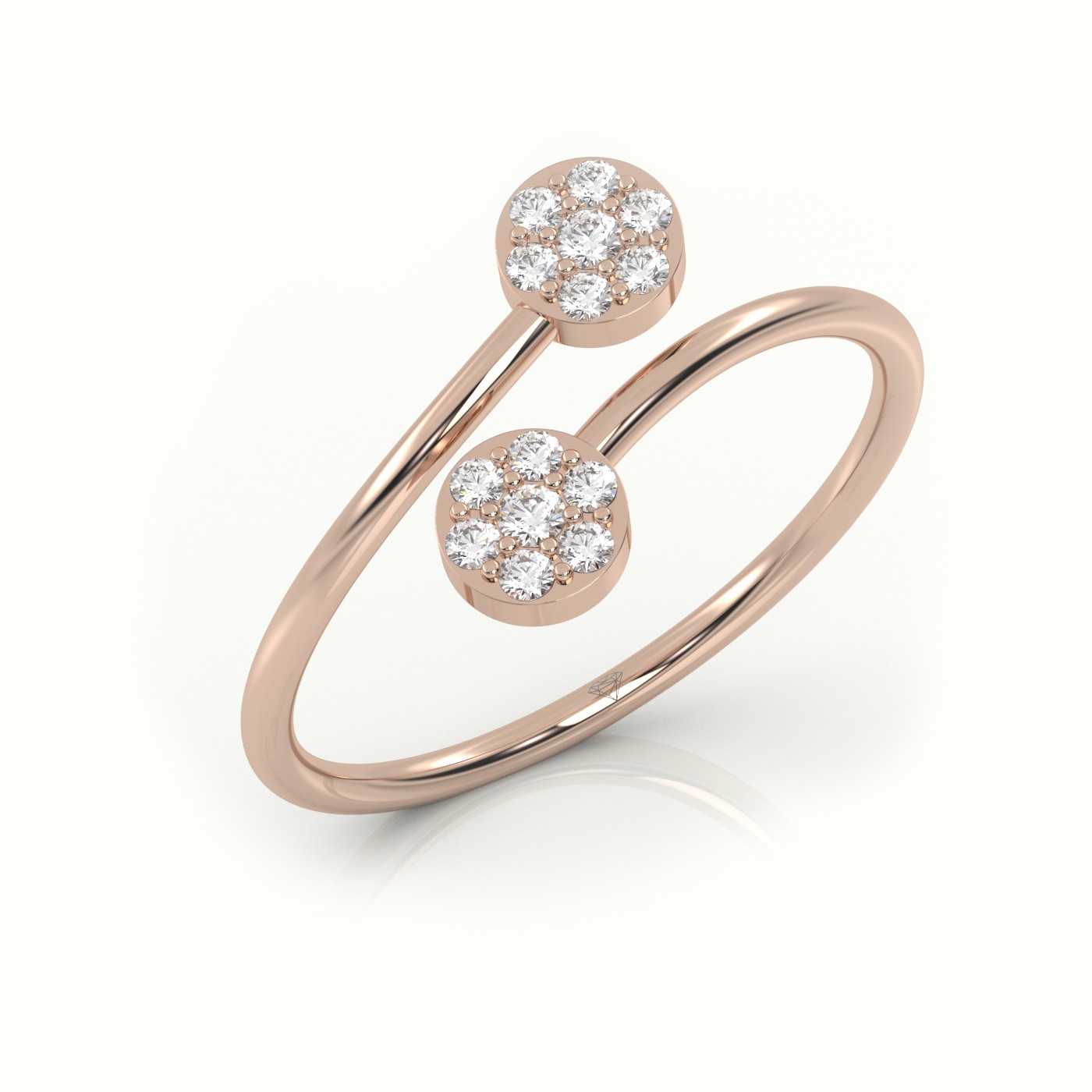 18k rose gold  round cut diamond floral halo open split designer ring Photos & images