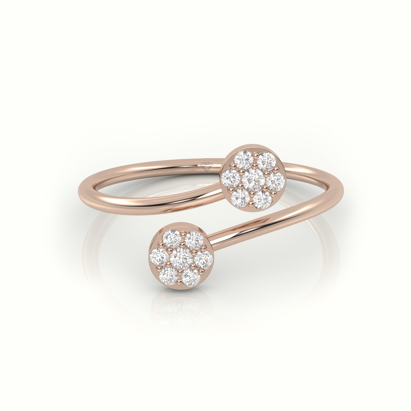 18k rose gold  round cut diamond floral halo open split designer ring