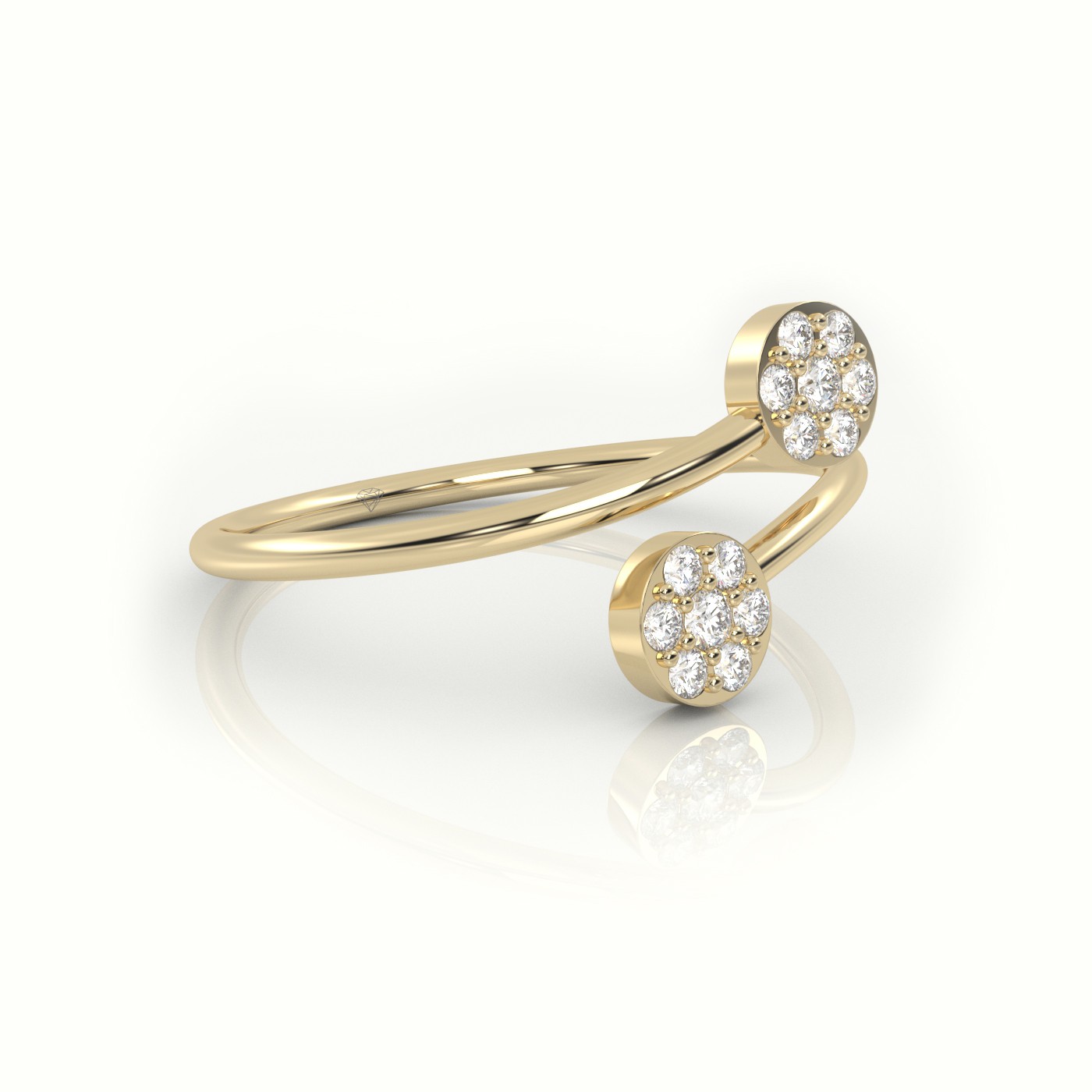 18k yellow gold  round cut diamond floral halo open split designer ring Photos & images