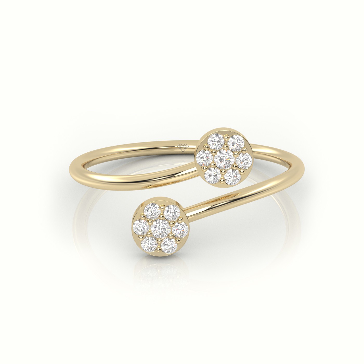 18k yellow gold  round cut diamond floral halo open split designer ring