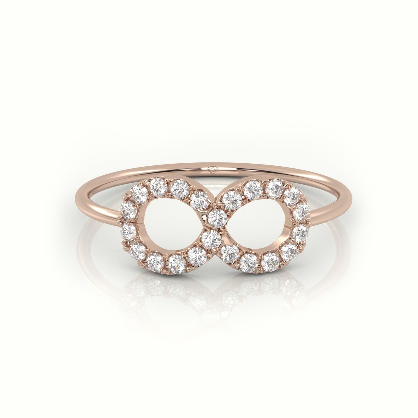 18k rose gold  round cut diamond infinity style designer ring