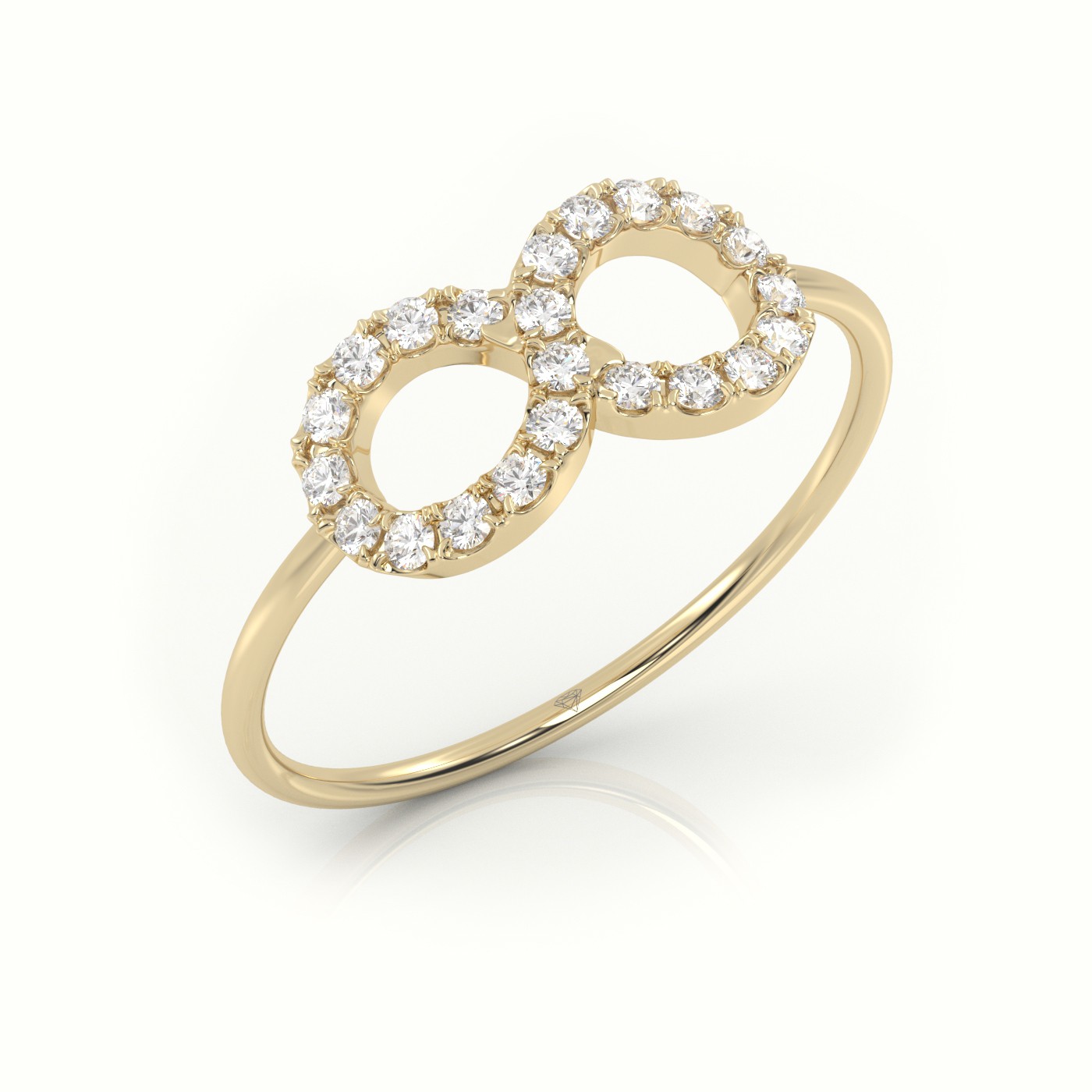 18k yellow gold  round cut diamond infinity style designer ring Photos & images