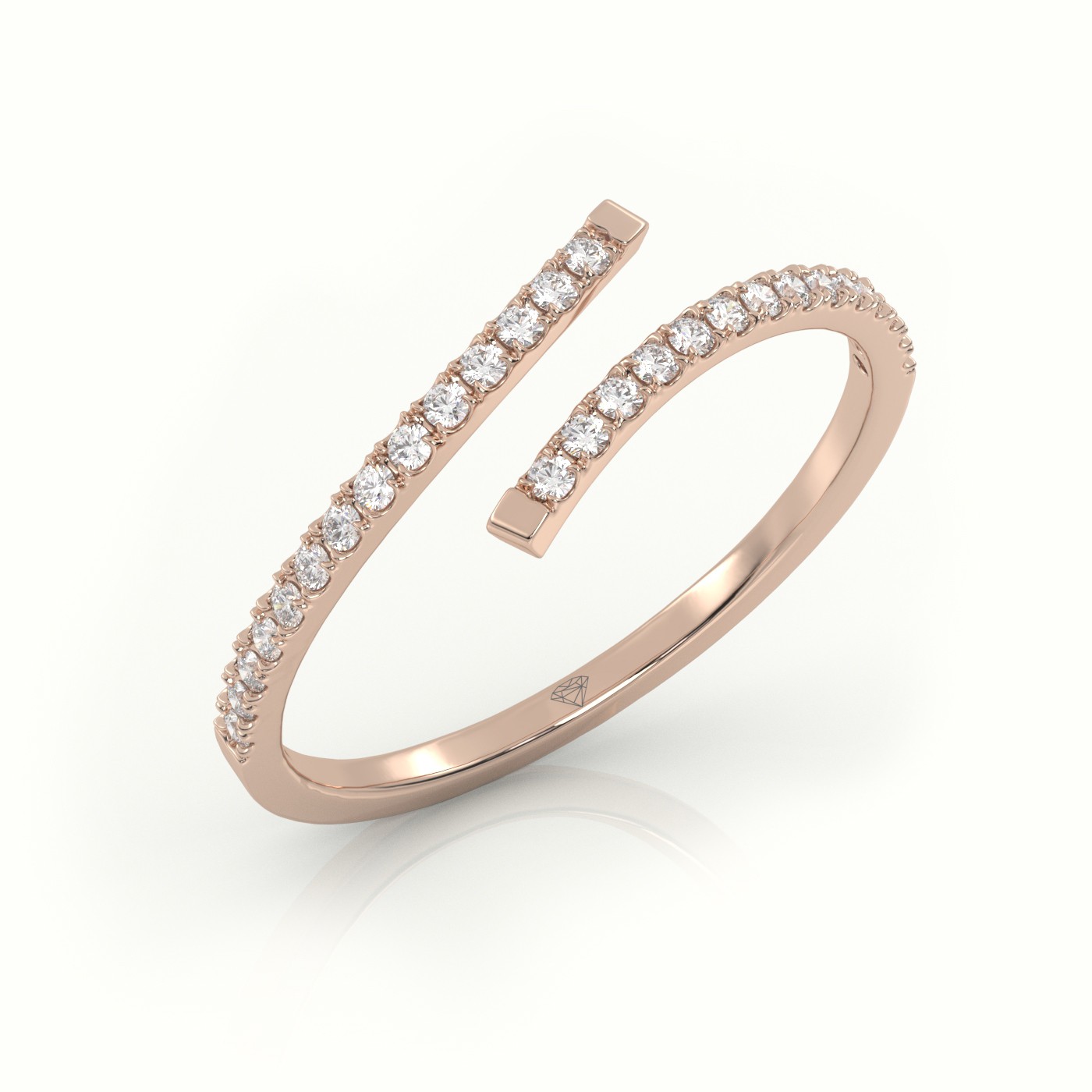 18k rose gold  round cut diamond pave setting wrap designer ring Photos & images