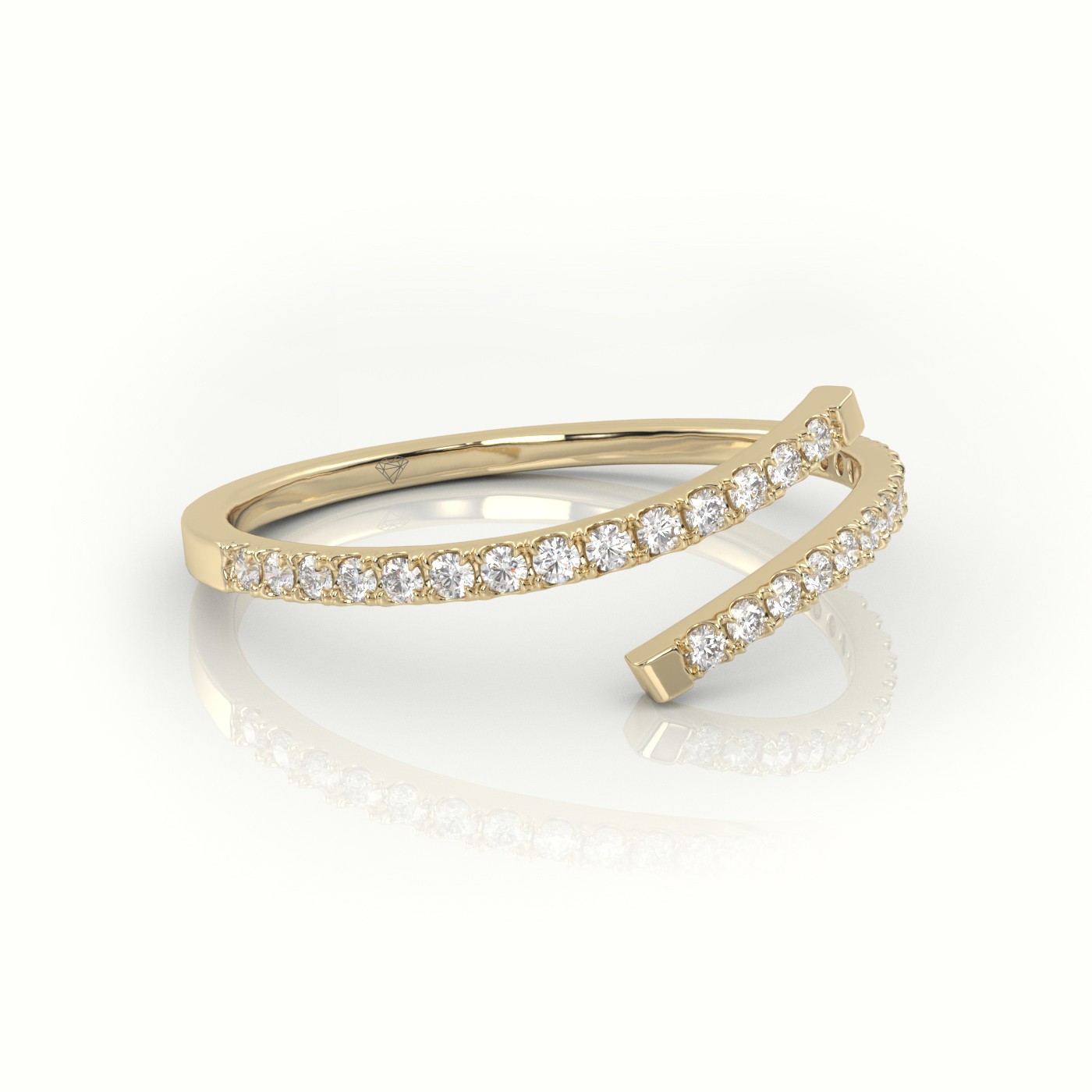 18k yellow gold  round cut diamond pave setting wrap designer ring Photos & images